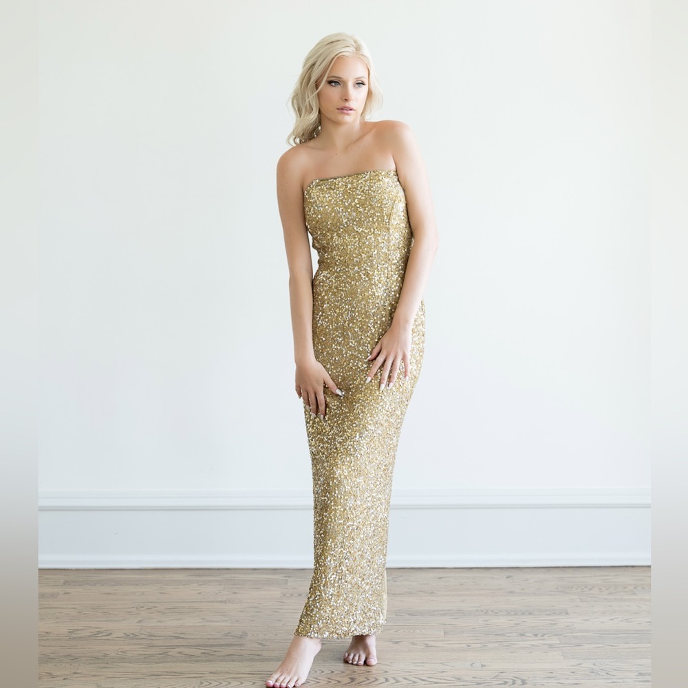 Vintage Gold Sequin Strapless Gown